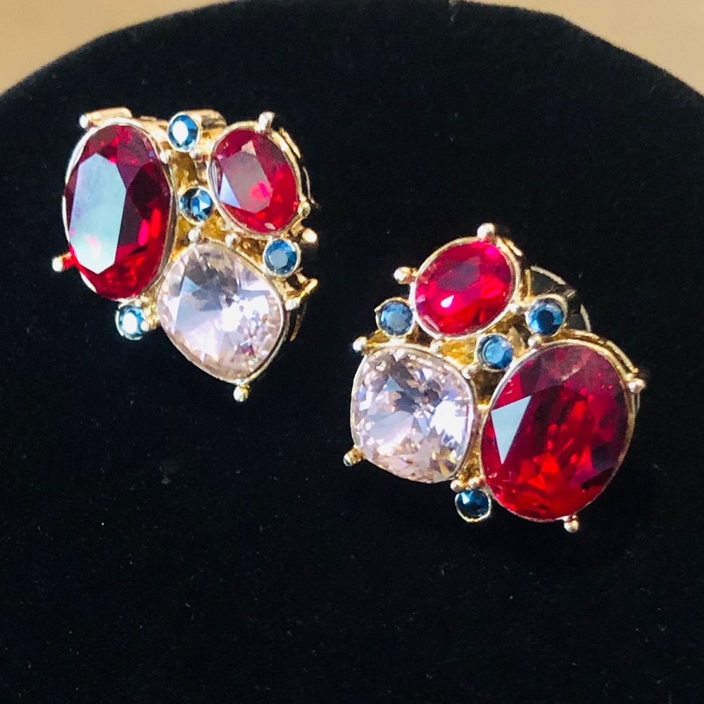 St John Crystal Jeweled Post Earrings.